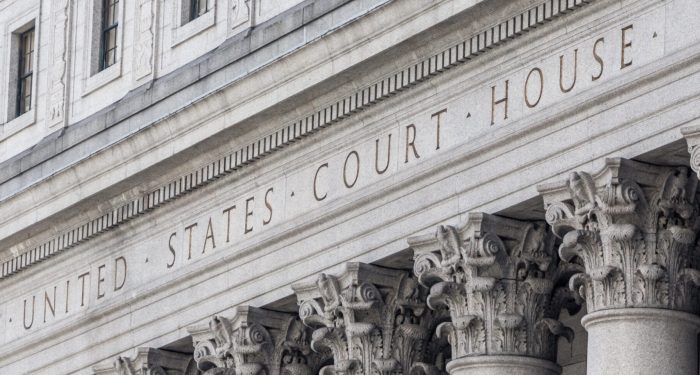 United States Court House. Courthouse facade with columns, lower Manhattan, New York