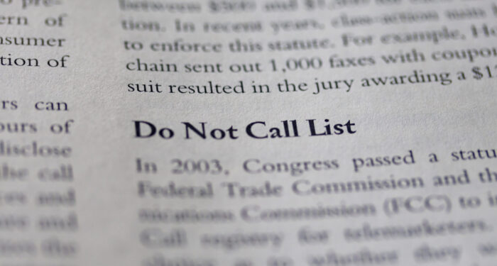 do not call list printed in text on page as visual aid or business law reference