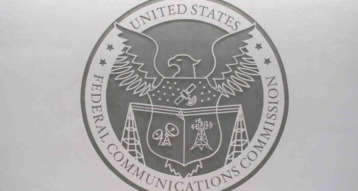 Federal Communications Commission FCC Logo on the building wall